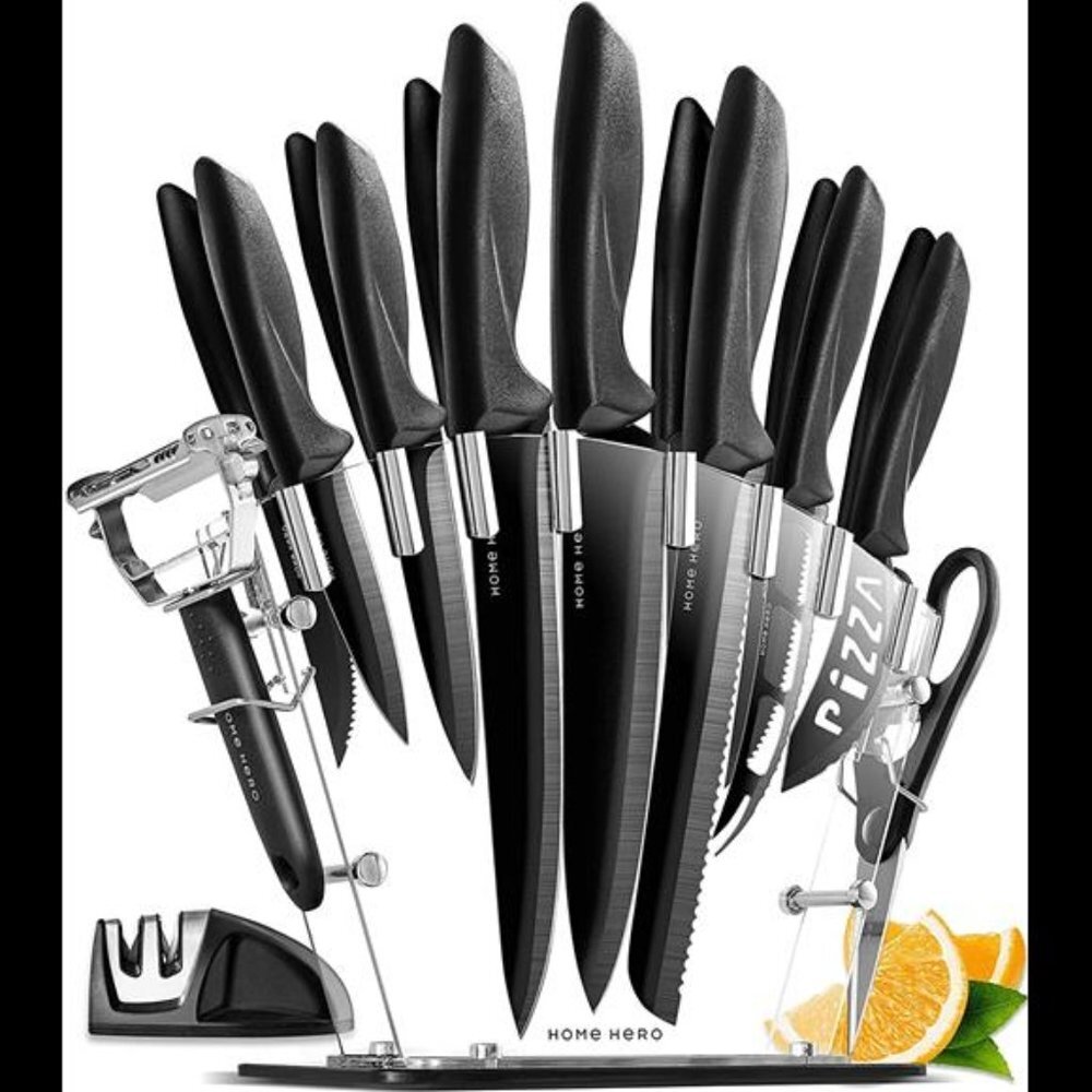 17 pcs Kitchen Knife Set - 7 Stainless Steel Knives, 6 Serrated Steak Knives